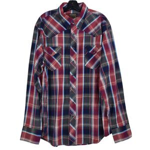 Vintage ROPER Shirt Mens XL Blue Red Anderson Modern Plaid Western Pearl Snap
